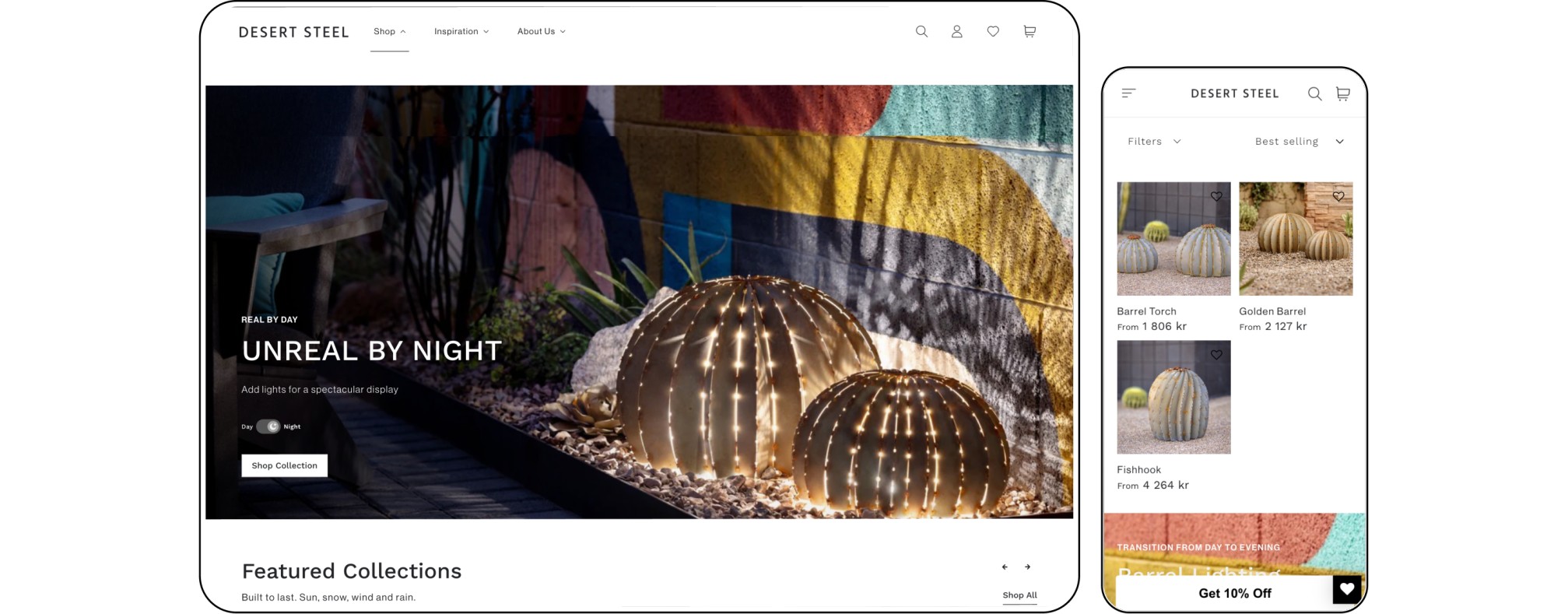 desert steel shopify site on desktop and mobile