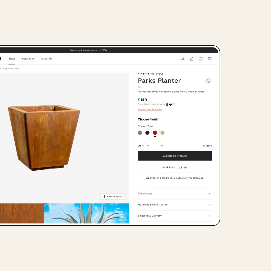 desert steel shopify store product page