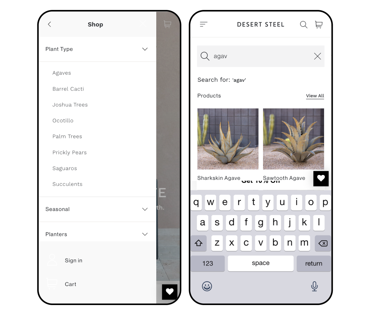 desert steel ecommerce store on 2 mobile devices