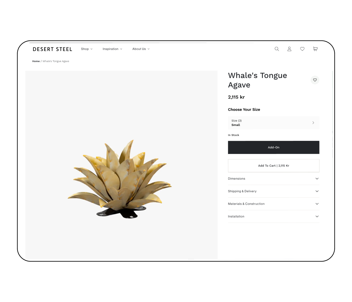 Desert Steel Shopify product page