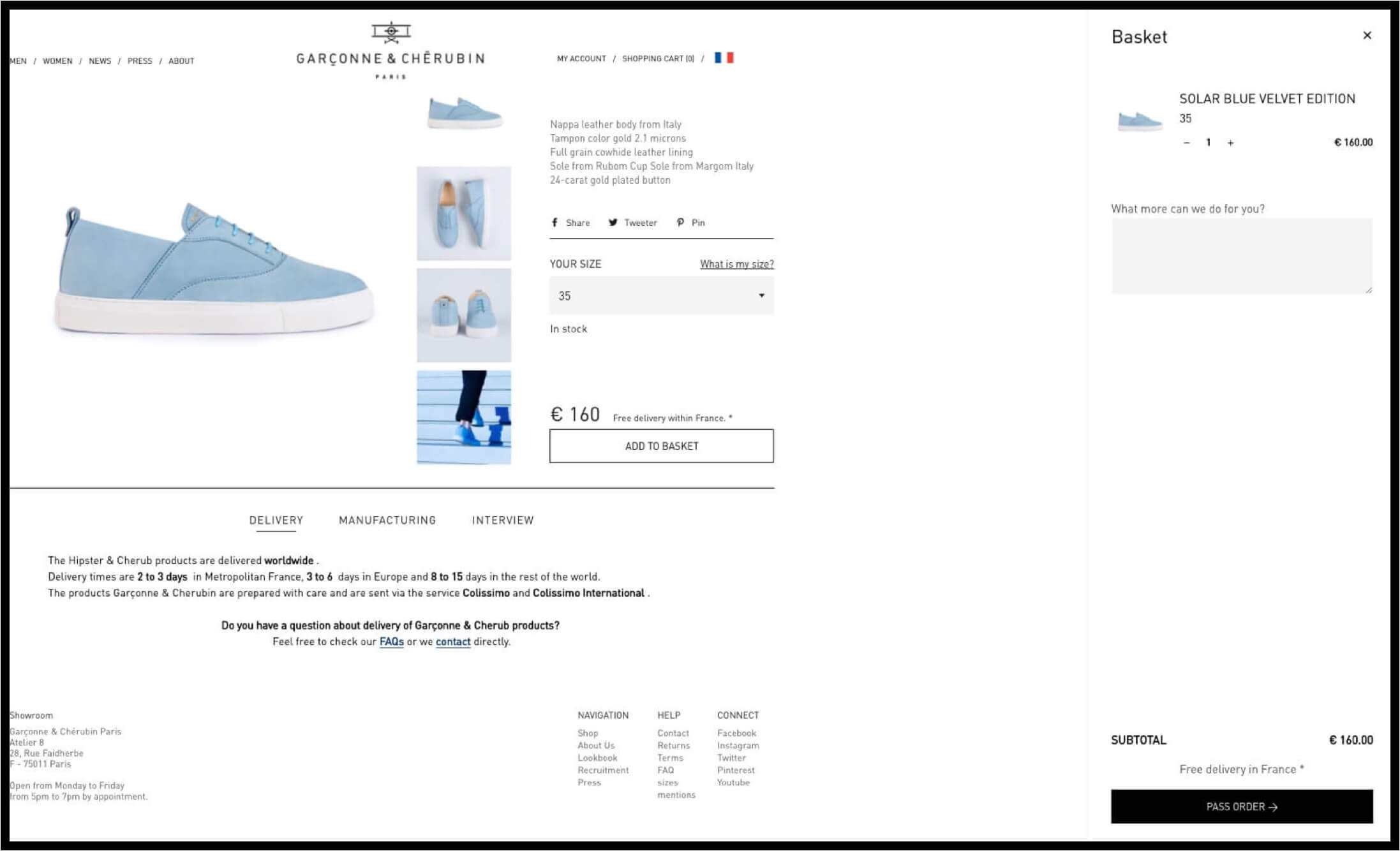 Garconne et Cherubin Product Page and Basket
