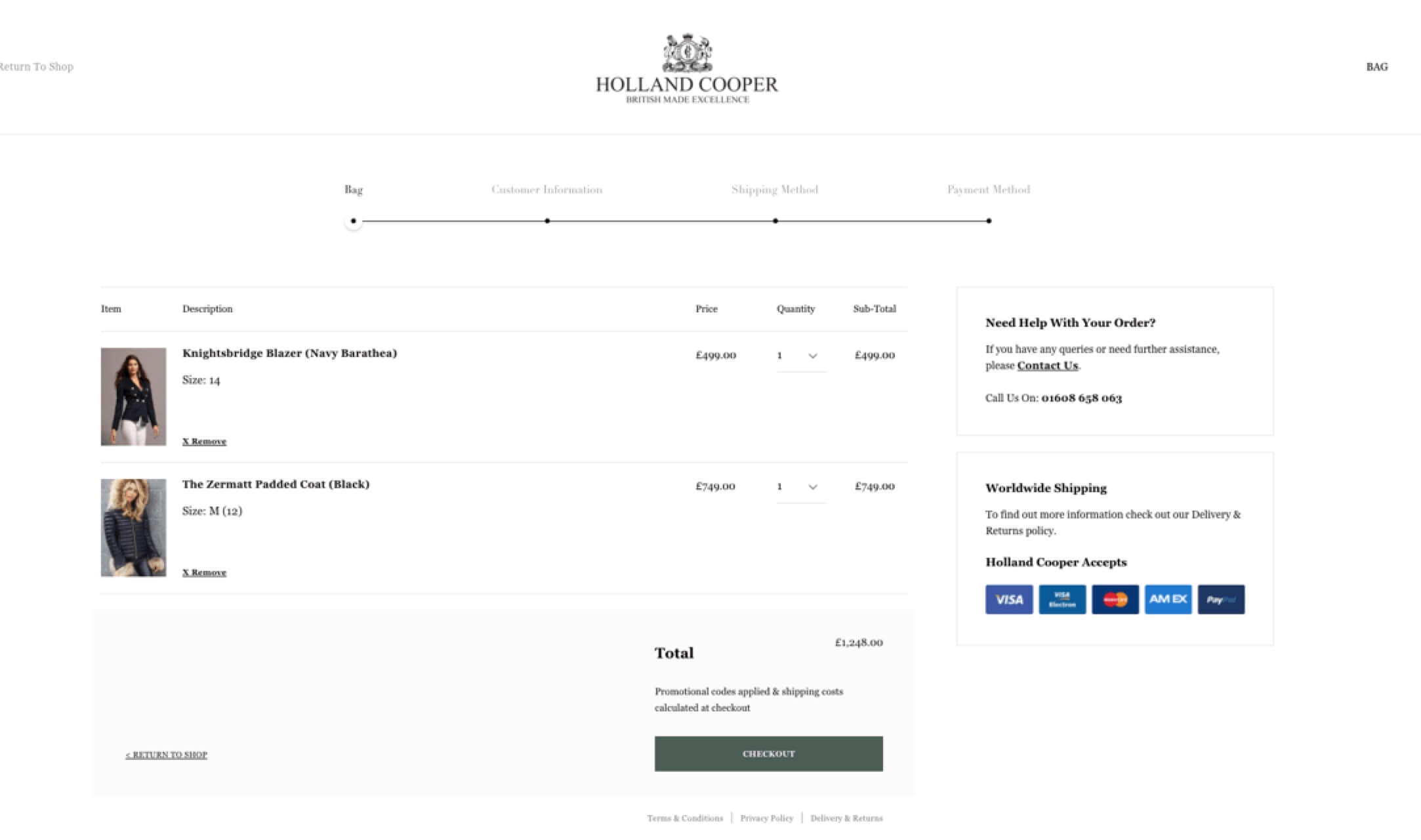 Holland Cooper Cart Page