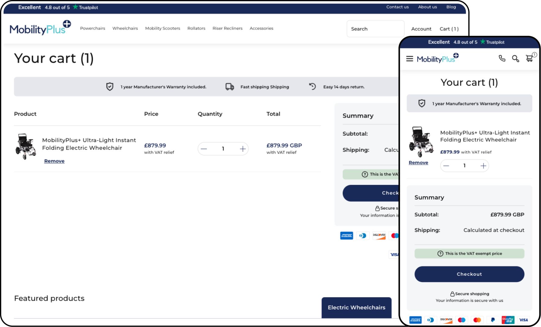 mobilityplus cart screen on shopify store by Fobkisco