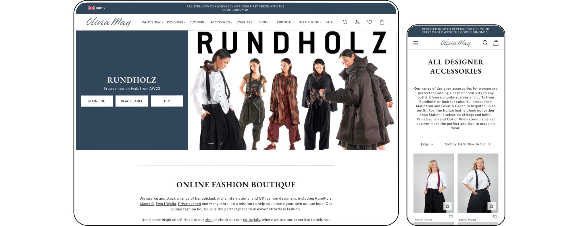 olivia may shopify store on desktop and mobile