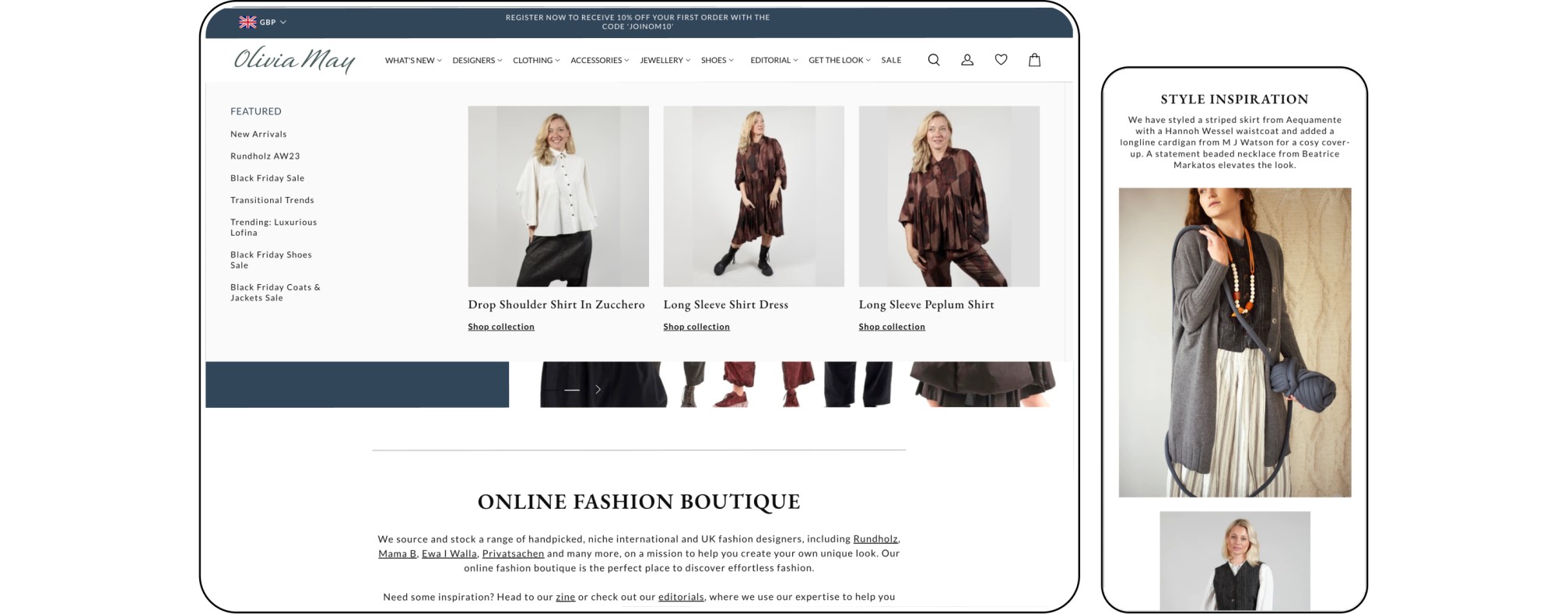 olivia may on mobile and desktop womenswear store