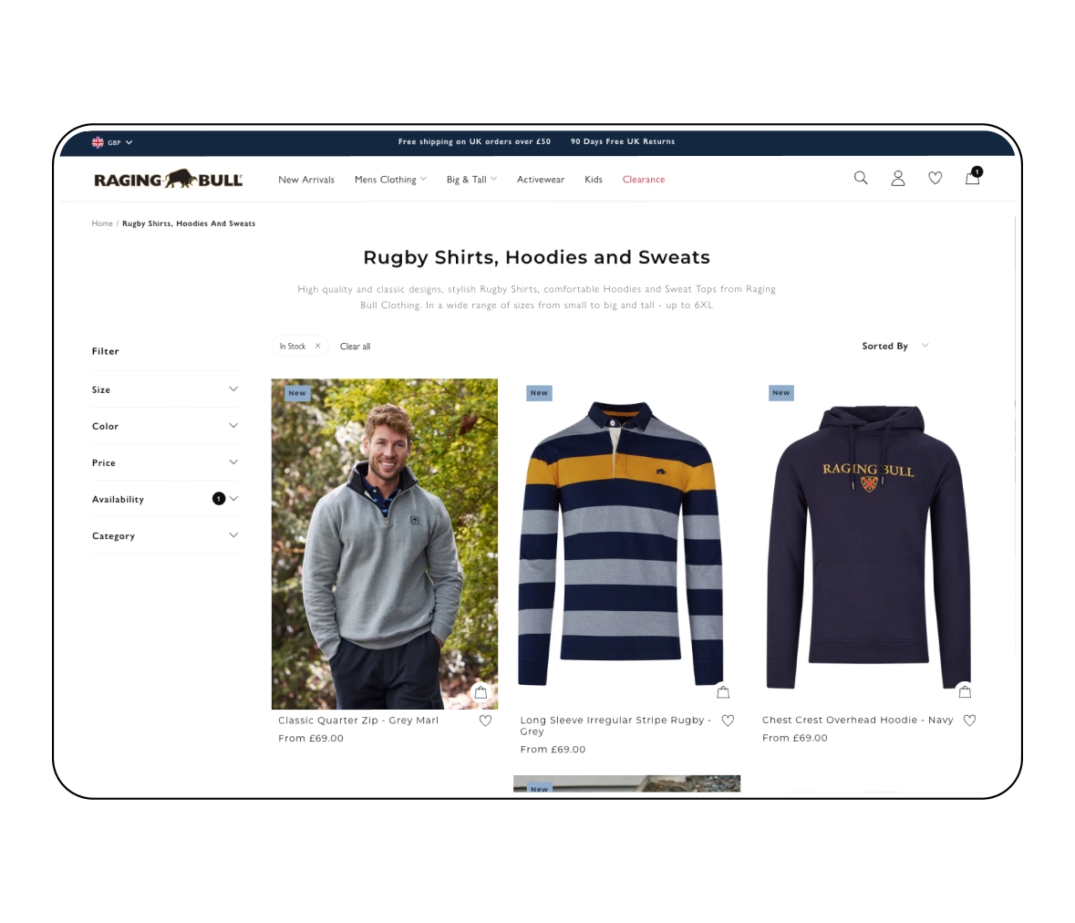 raging bull shopify website collection page