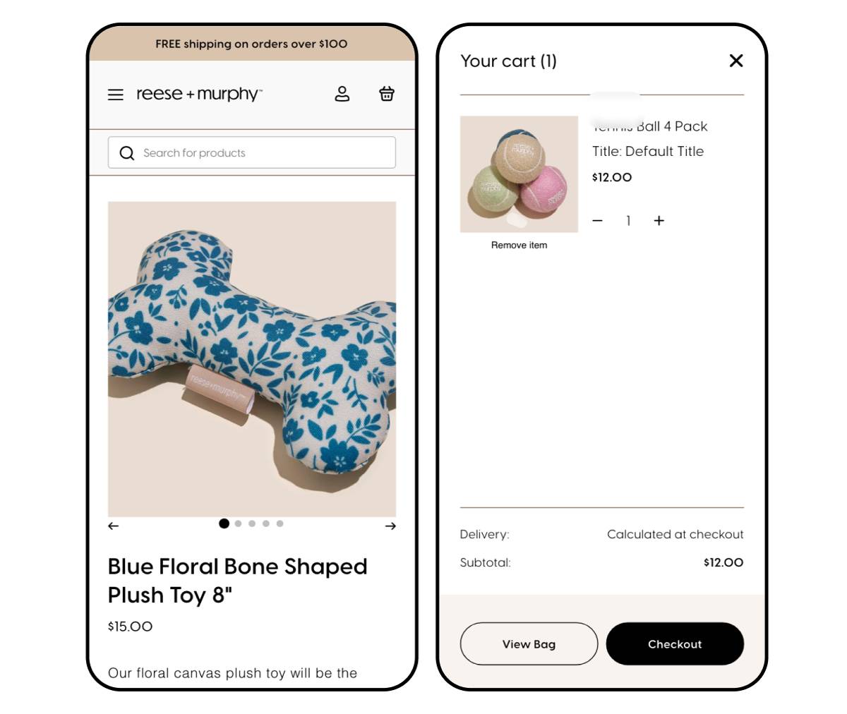 reese and murphy product page on mobile