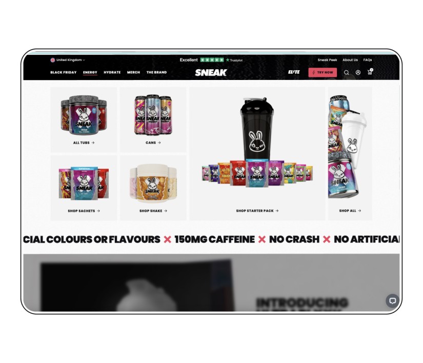 sneak energy website on shopify