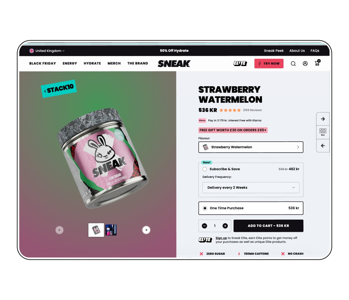 sneak energy product page