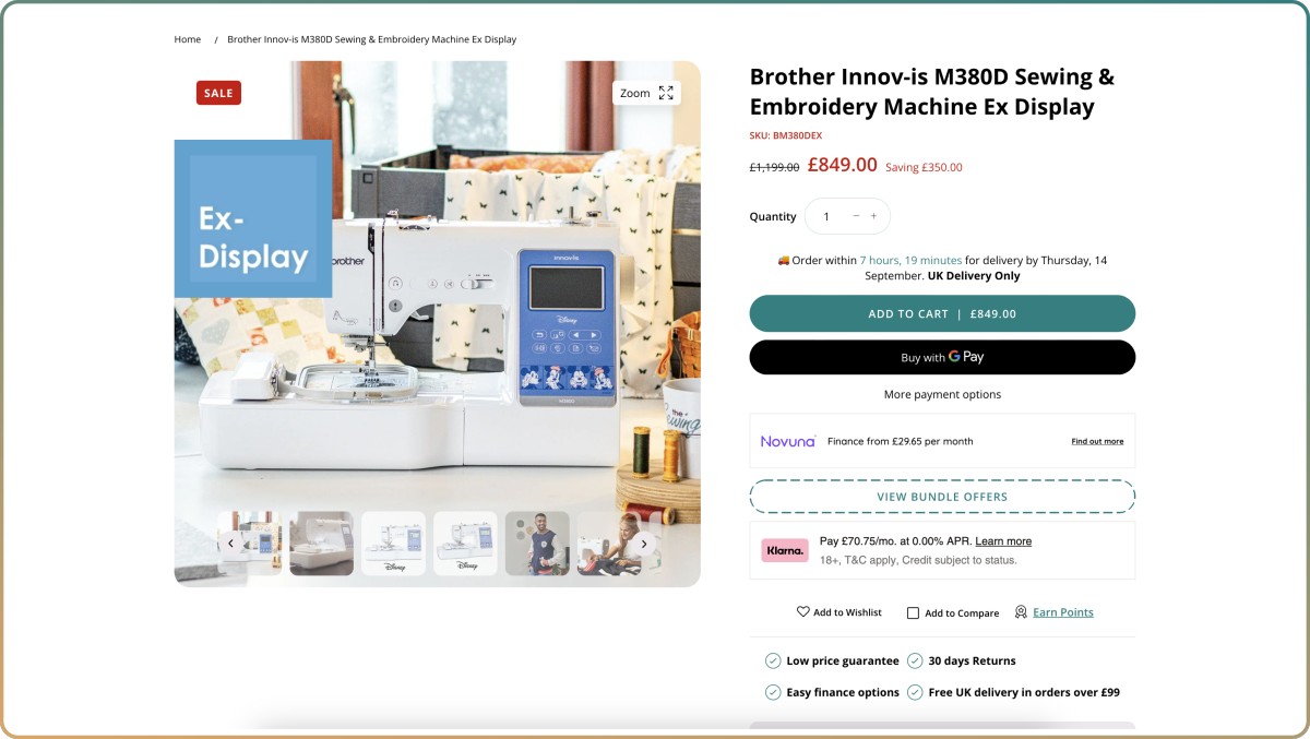 payment options on the sewing studio website