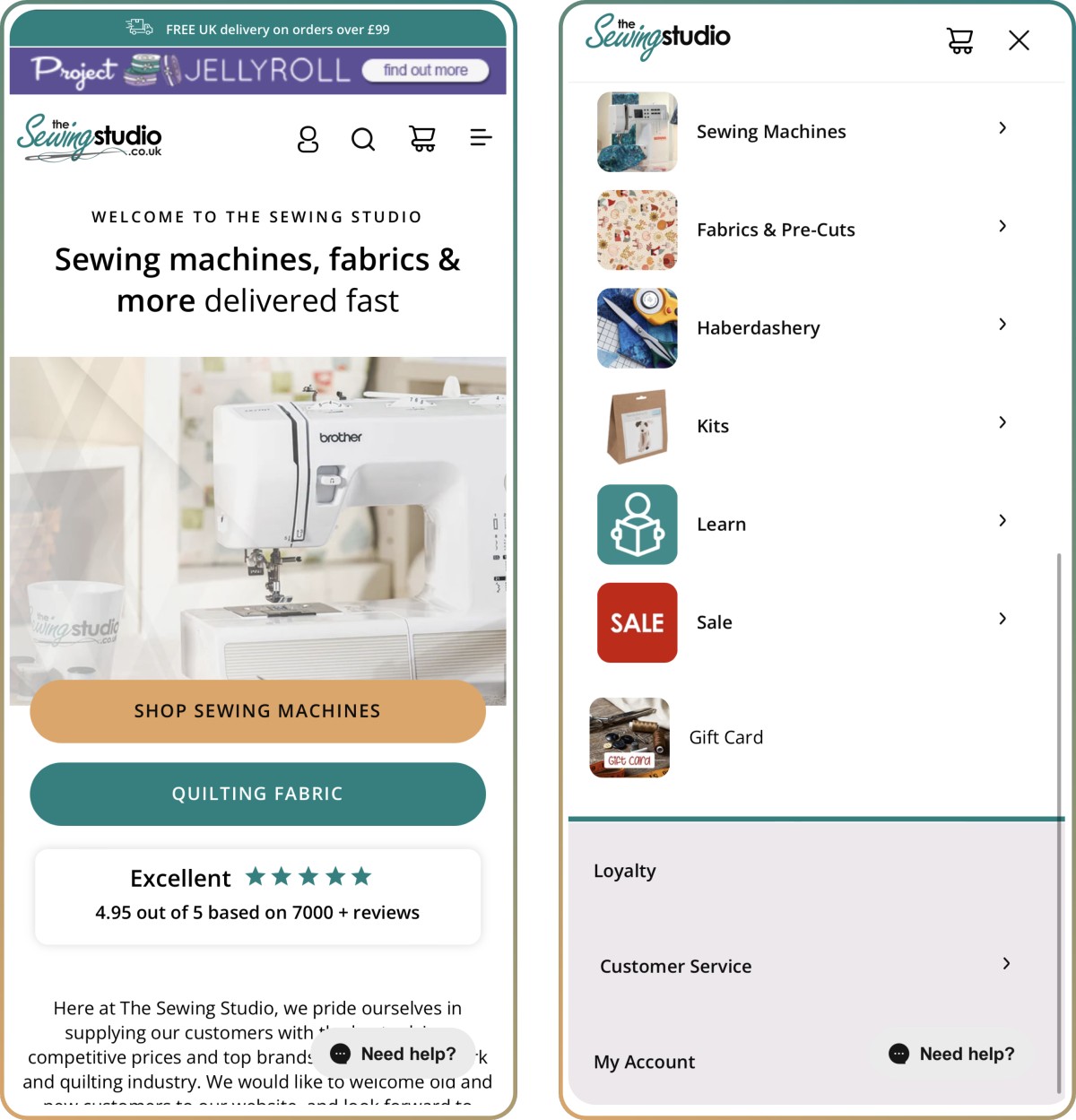 sewing studio ecommerce website on shopify