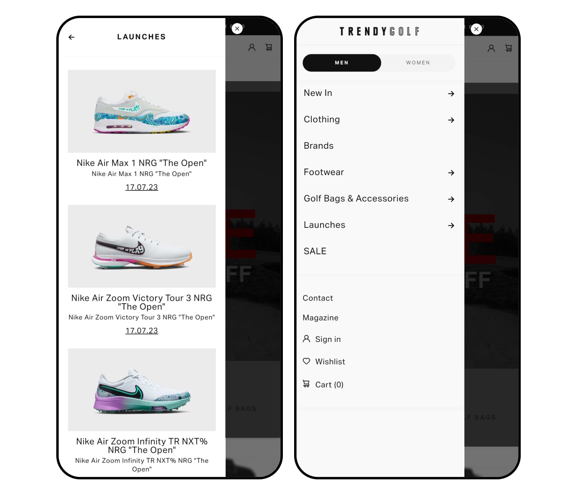 trendygolf mobile navigation