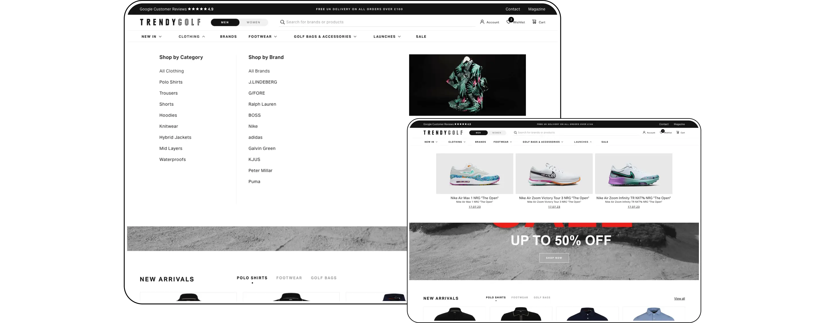 trendygolf website navigation