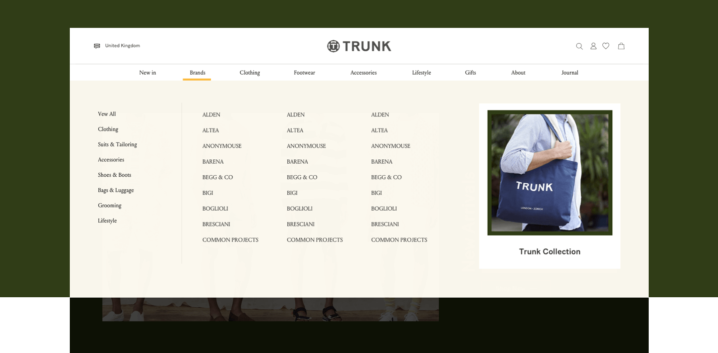 Trunk Clothiers Top Nav